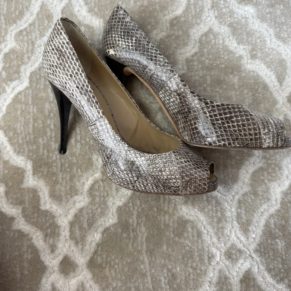 Giuseppe Zanotti Snake Print Embossed Leather Peep Toe Pump Heels EU38 US8‎ Used